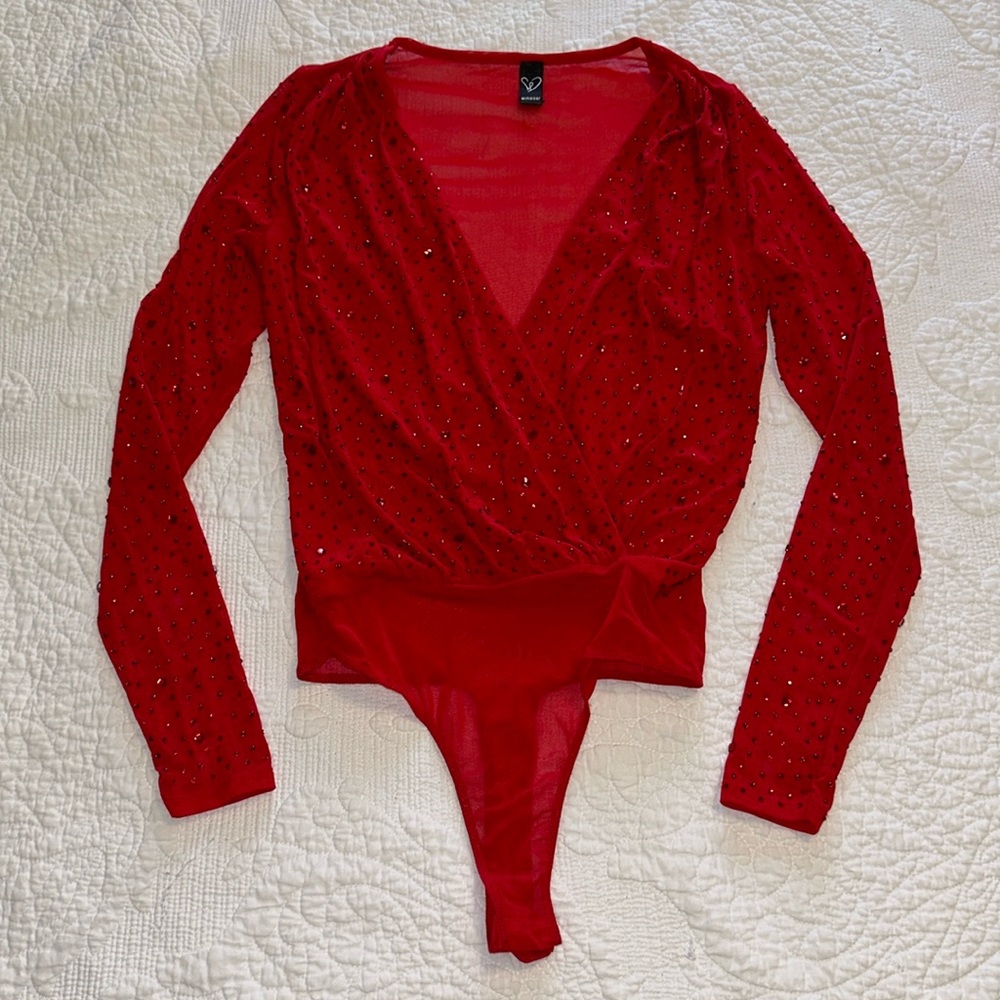 Red Rhinestone Bodysuit